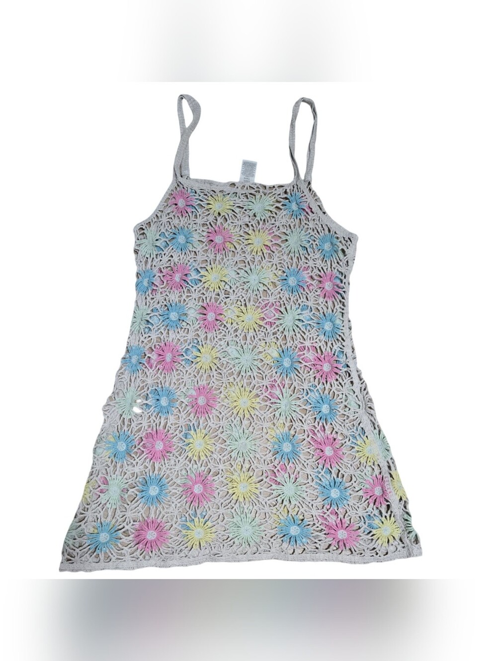 No Boundaries Crochet Swim Coverup Tank Dress Pastel Floral Soft Festival XXL - Picture 4 of 4